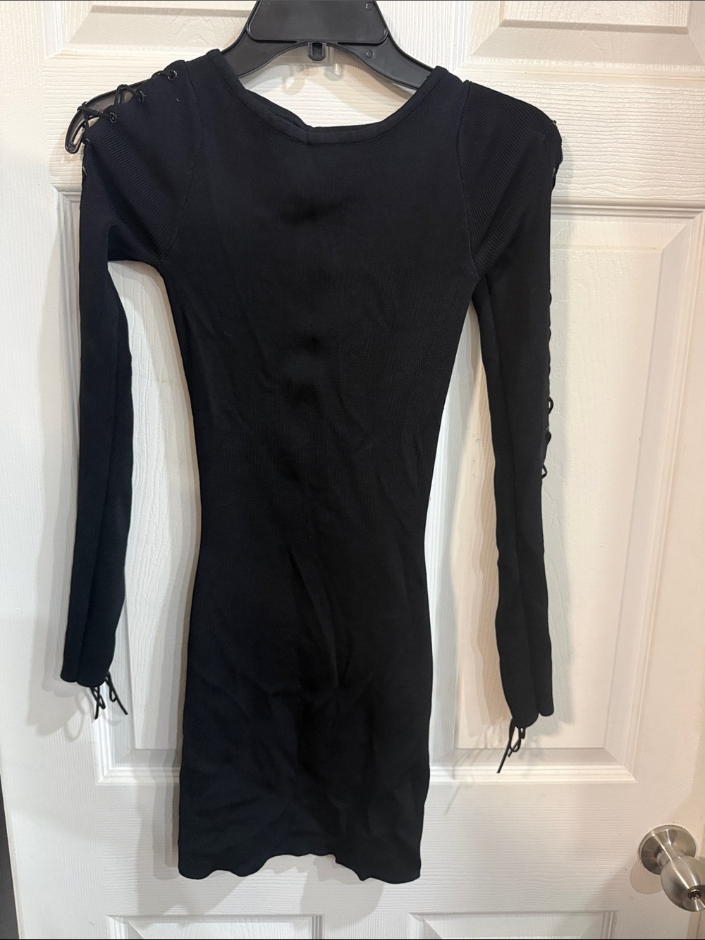 Topshop Black Long Sleeve Lace-Up Bodycon Dress